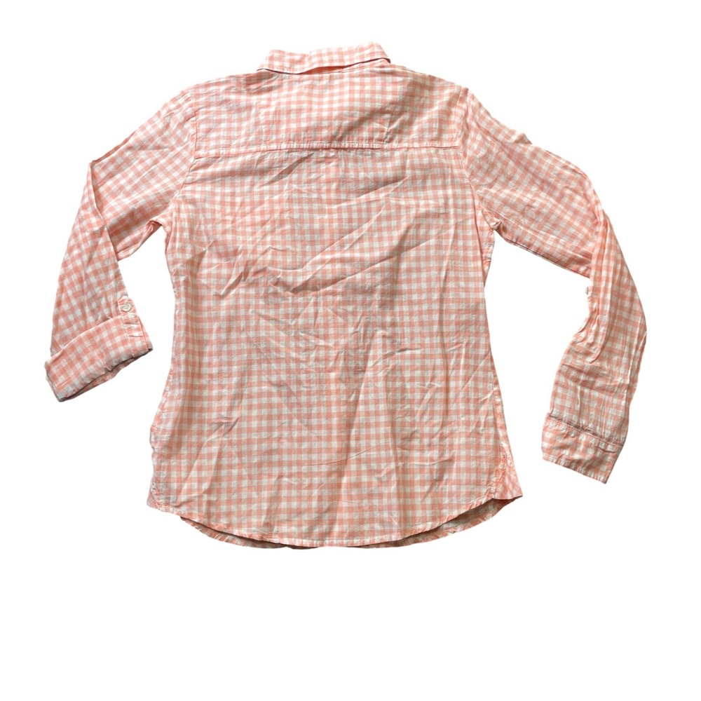 Girl Krazy Large Orange Check Blousr Roll Tab Sleeve 100% Cotton - Picture 5 of 5
